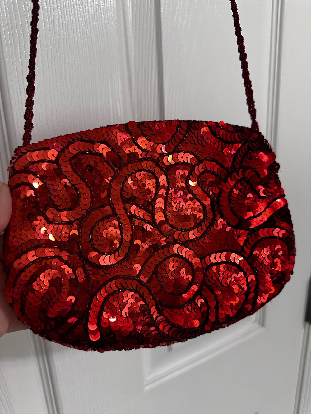 Red Sequin Evening Crossbody Bag